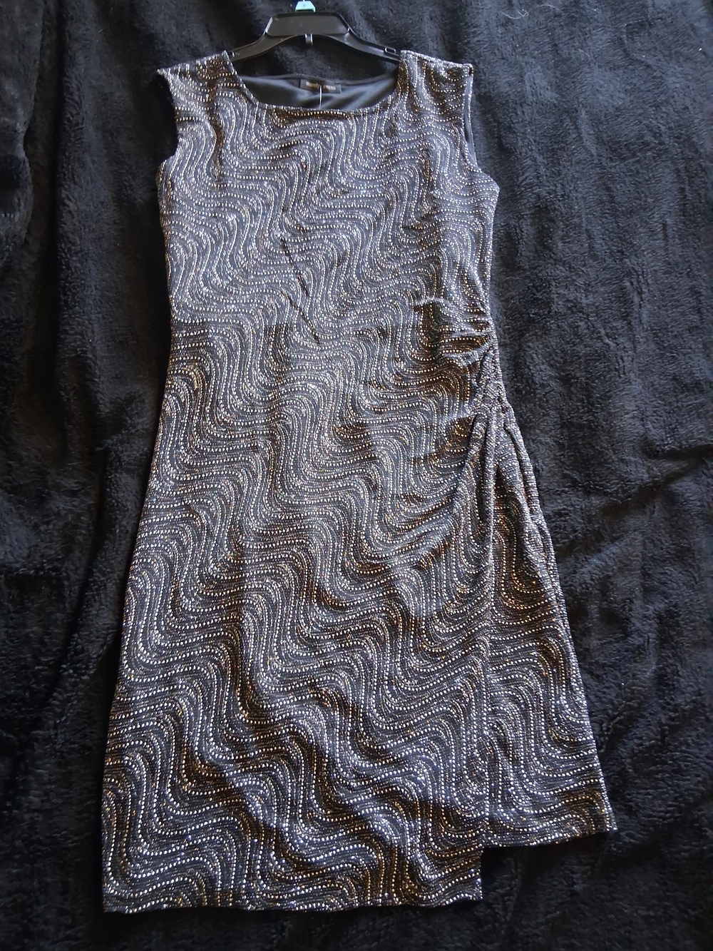 Sleeveless Black Dress with Silver Swirl Sparkle